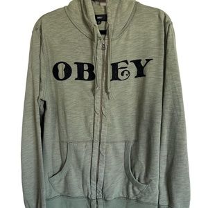 Obey green zip-up jacket with embroidered black logo